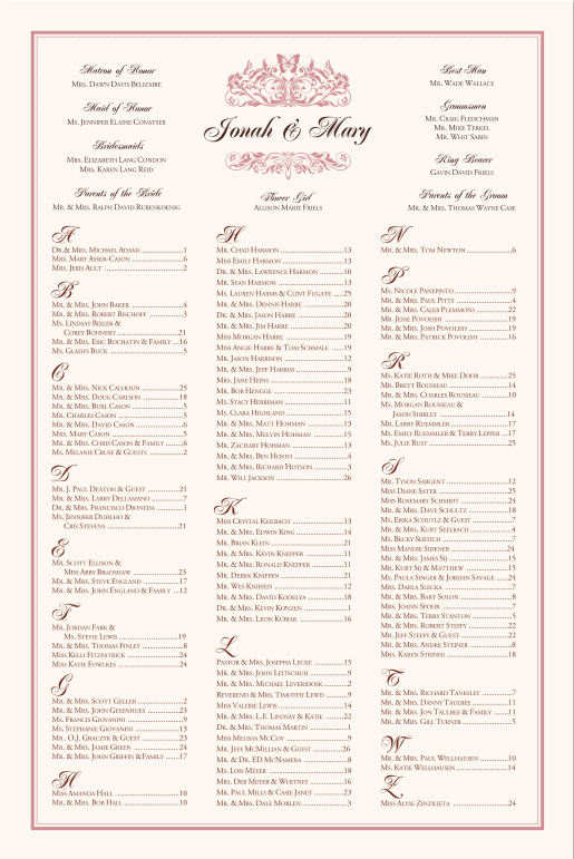 Wedding Seating Chart Order