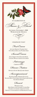 Butterfly Scarlet Red Rose Illustration Wedding Menu Card Border