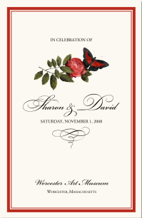 Wedding Program Scarlet Red Butterfly Rose Illustration Border