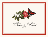 Wedding Stationery Scarlet Red Butterfly Rose Illustration Border