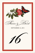 Wedding Tablr Number Scarlet Red Rose Butterfly Illustration Border
