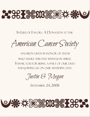 Wedding Donation Cards Anra Symbols African Themed Donation Favor Card