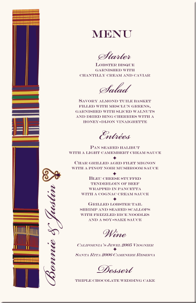 African American Wedding Menu Cards African Cultural Symbols African