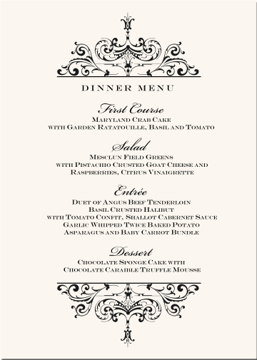 Wedding Menu Cards Vintage Monogram Menu Cards Special Event Menu