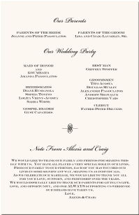 Greek Orthodox Wedding Ceremony Program Example Wedding