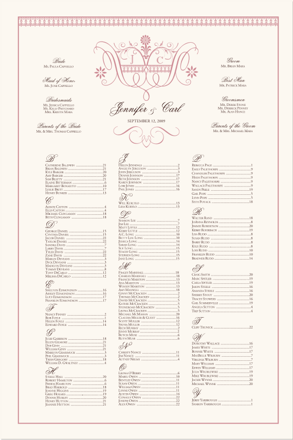 Vintage Monogram Wedding Seating Charts Wedding Reception Seating