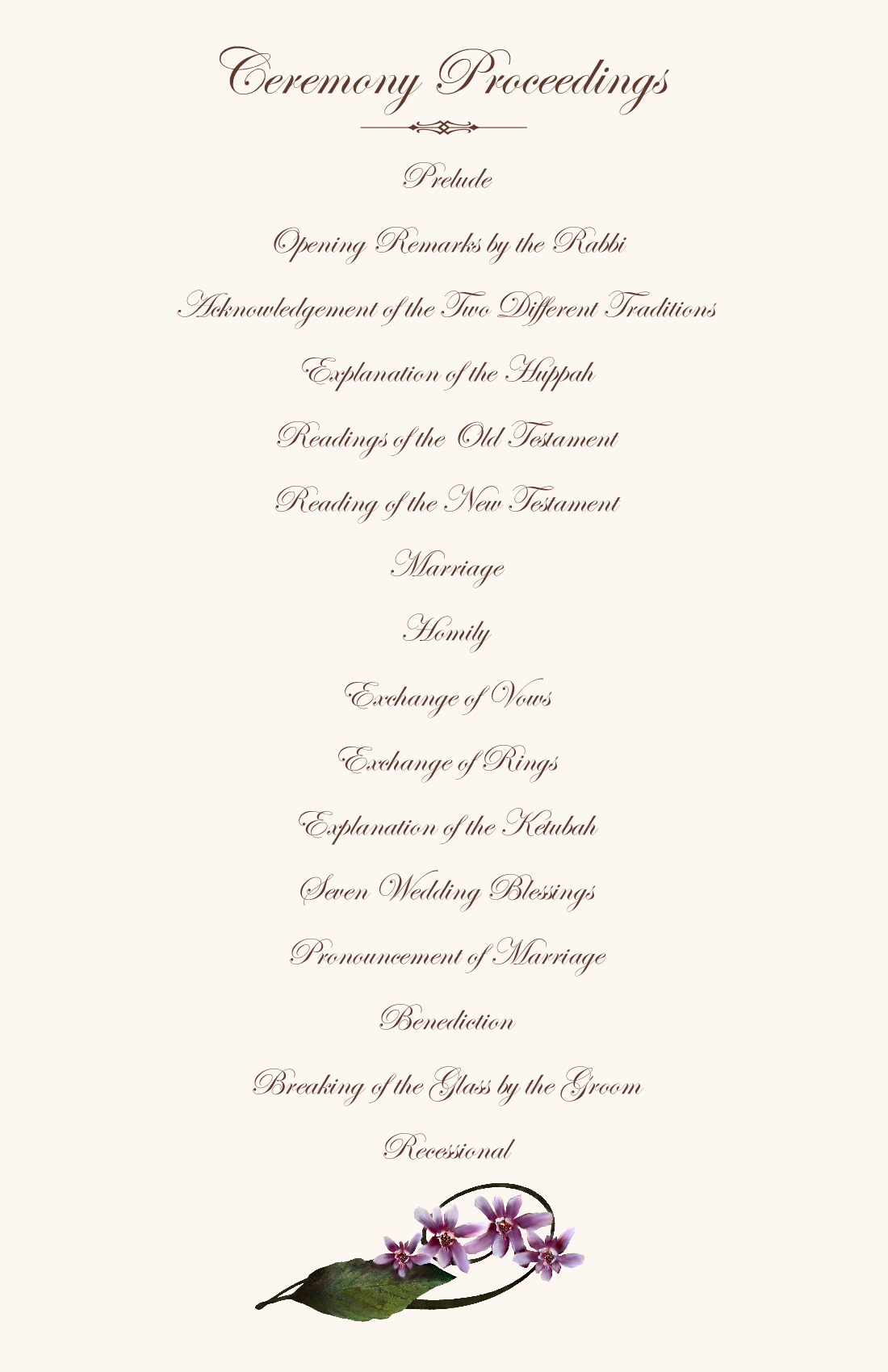 Orchid Wedding Program ExamplesWedding Program WordingWedding