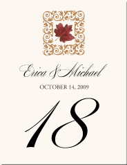 Fall Leaves Wedding Table Number