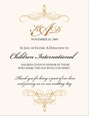 wedding donation cards wedding favor cards donations as wedding pledge cards examples