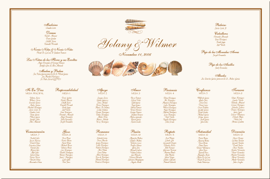 Seashell Beach Themed Wedding Seating Charts Island Destination