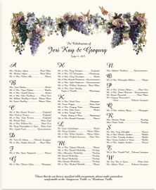 Blue Grapes & Butterflies Seating Chart with Wine Names