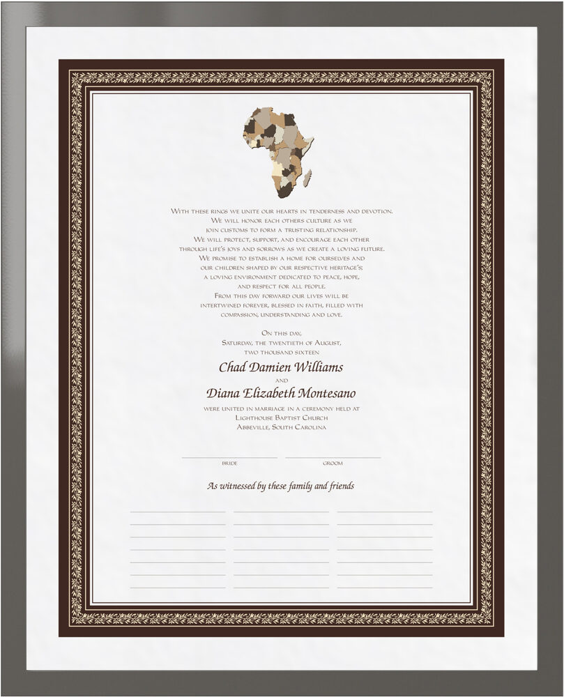 Photograph of Map of Africa Wedding Certificates