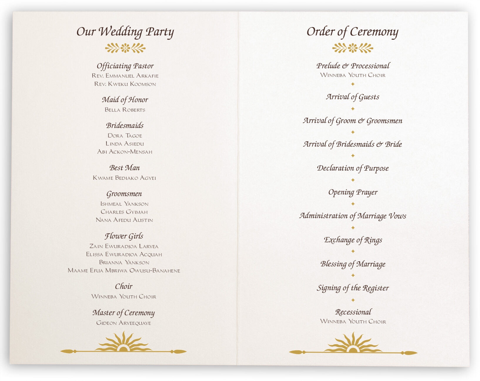 map of africa wedding ceremony programs and church programs