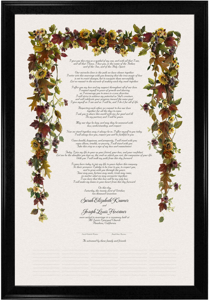 Photograph of Autumn Leaves and Sunflowers Wedding Certificates