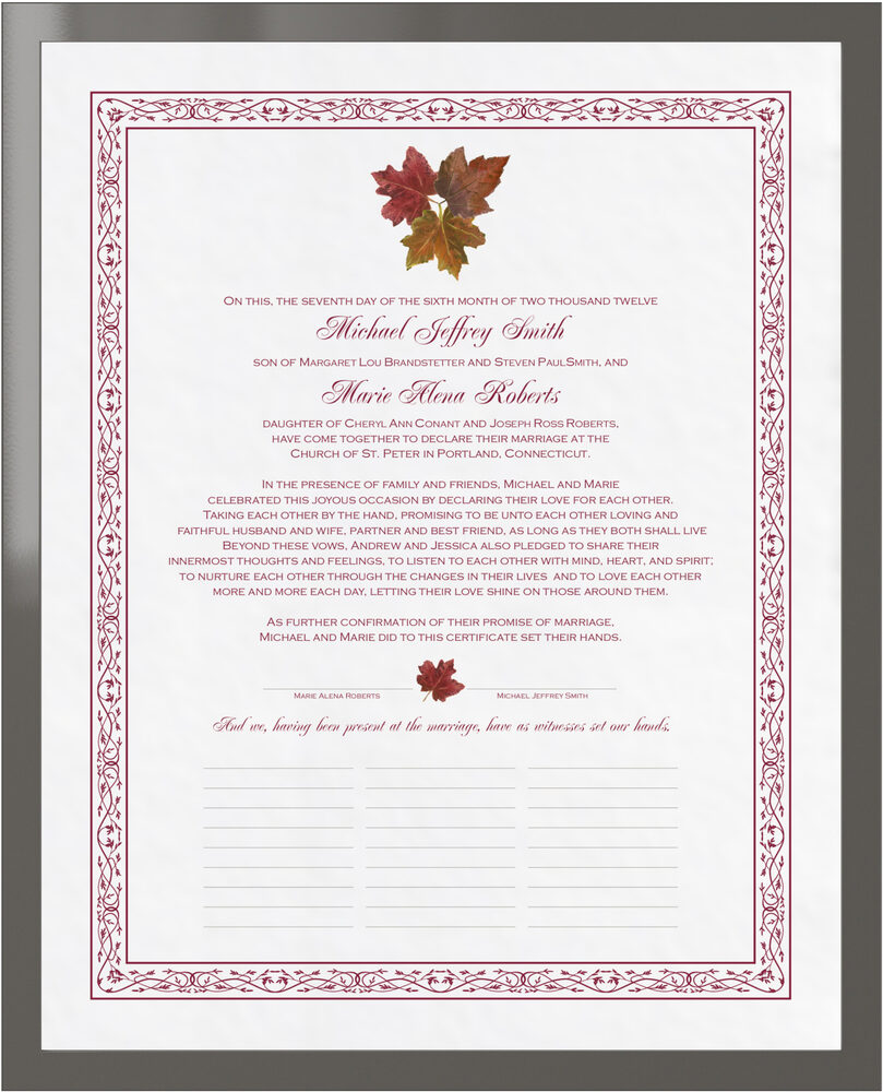 Photograph of Tri Maple Leaf Pattern Wedding Certificates