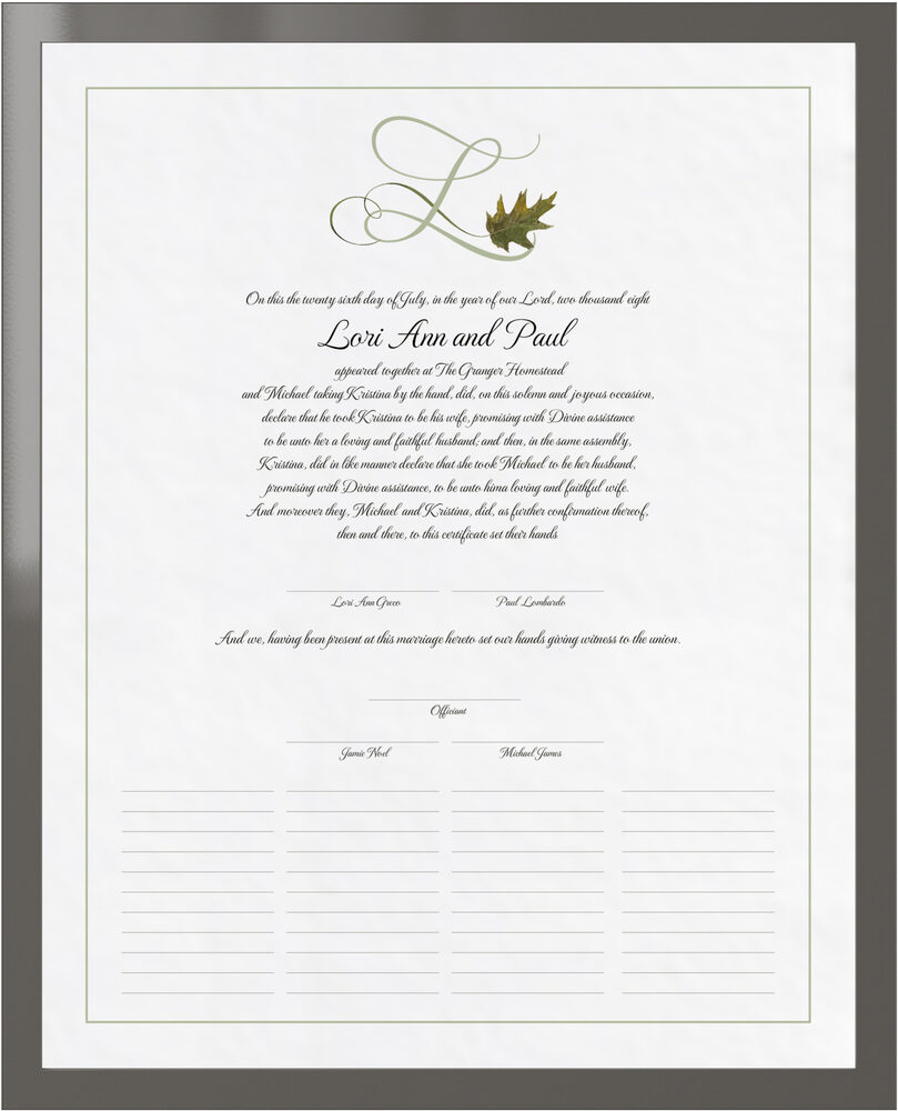 Photograph of Wispy Oak Leaf Wedding Certificates
