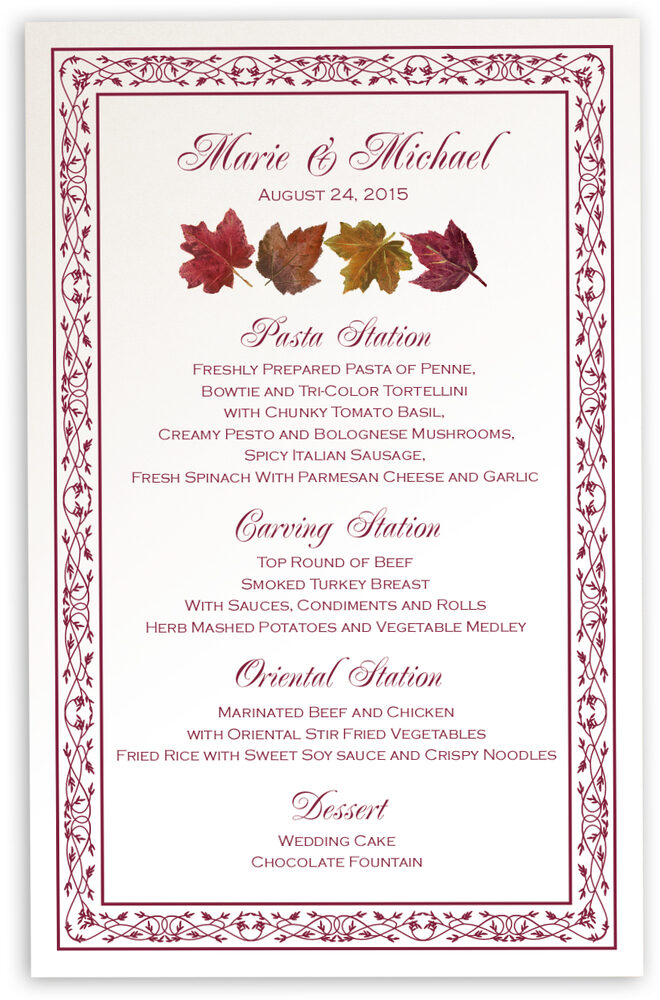 Photograph of Maple Leaf Pattern Wedding Menus