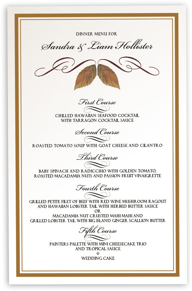 Photograph of Walnut Flourish Wedding Menus
