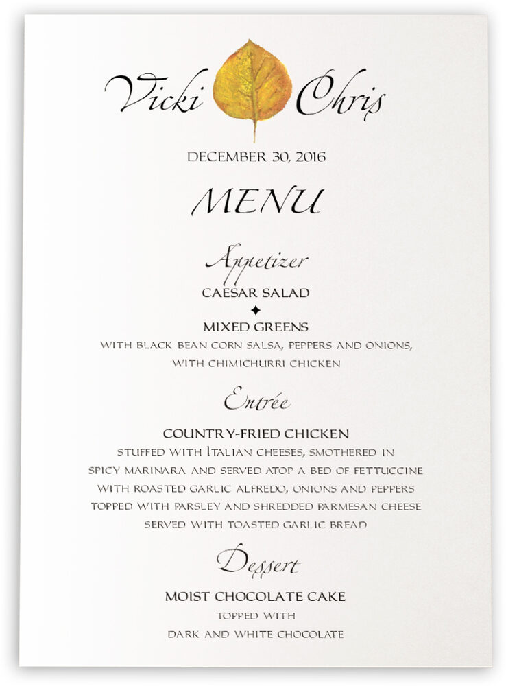Photograph of Yellow Aspen Leaves Wedding Menus
