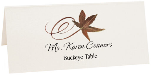 Photograph of Tented Buckeye Swirly Leaf Place Cards