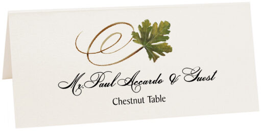 Photograph of Tented Chestnut Swirly Leaf Place Cards