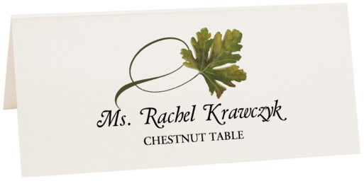 Photograph of Tented Chestnut Twisty Leaf Place Cards