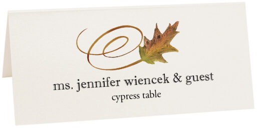 Photograph of Tented Cypress Swirly Leaf Place Cards