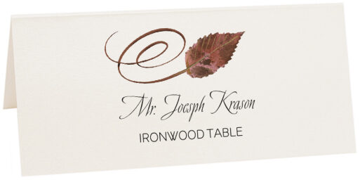 Photograph of Tented Ironwood Swirly Leaf Place Cards