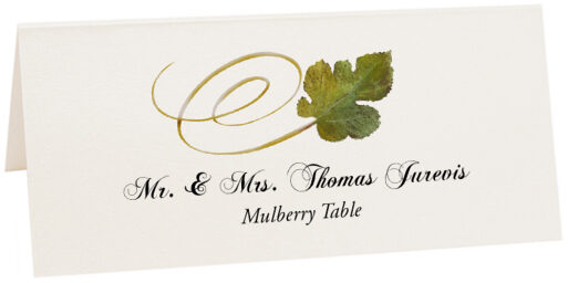 Photograph of Tented Mulberry Swirly Leaf Place Cards