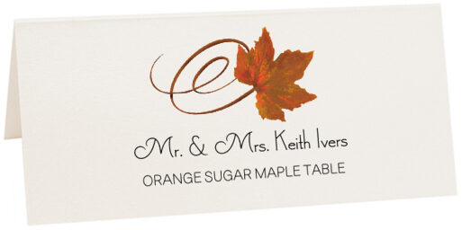 Photograph of Tented Orange Sugar Maple Swirly Leaf Place Cards