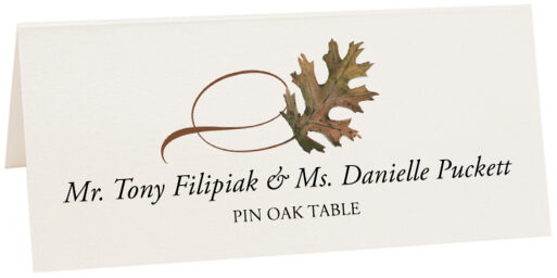 Photograph of Tented Pin Oak Twisty Leaf Place Cards