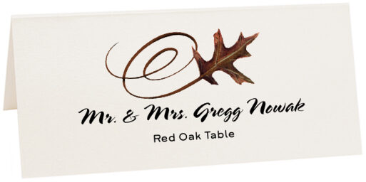 Photograph of Tented Red Oak Swirly Leaf Place Cards