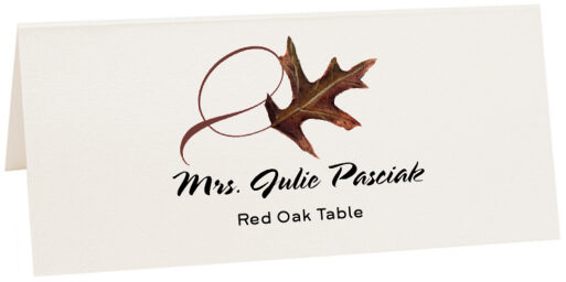 Photograph of Tented Red Oak Twisty Leaf Place Cards