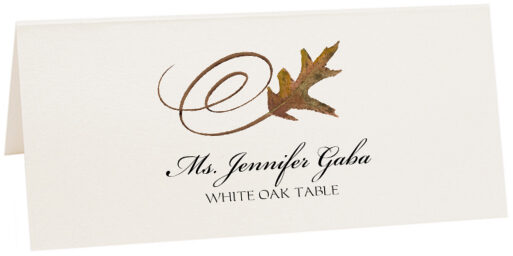 Photograph of Tented White Oak Swirly Leaf Place Cards