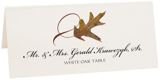 Photograph of Tented White Oak Twisty Leaf Place Cards