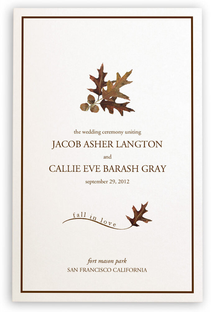 Photograph of Oak and Acorn Wedding Programs