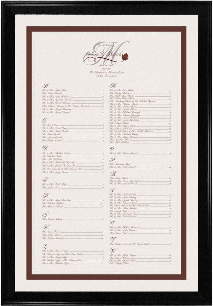 Photograph of Boxelder Leaf Flourish Seating Charts
