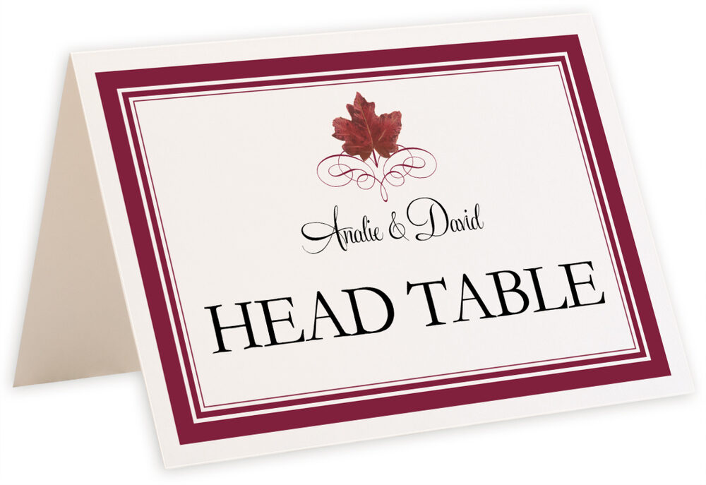 Photograph of Tented Red Maple Leaf Heart Table Names