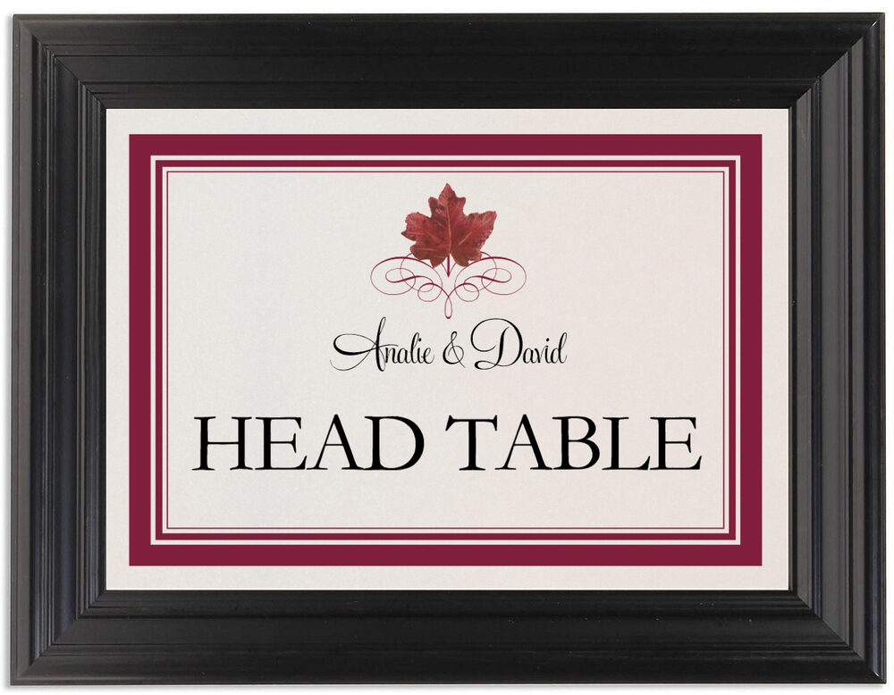 Framed Photograph of Red Maple Leaf Heart Table Names