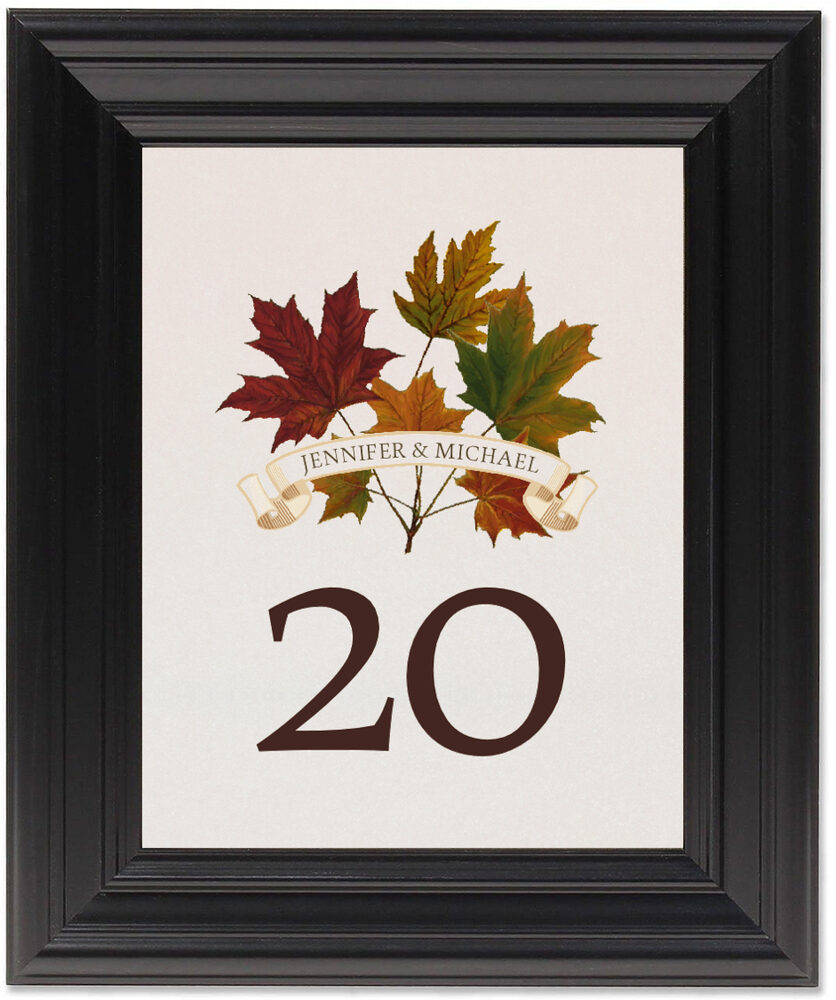Framed Photograph of Autumn Leaf Banner Table Numbers