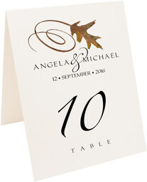 Photograph of Tented White Oak Swirly Leaf Table Numbers