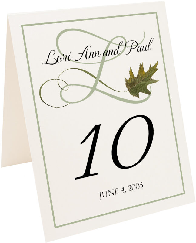 Photograph of Tented Wispy Oak Leaf Table Numbers