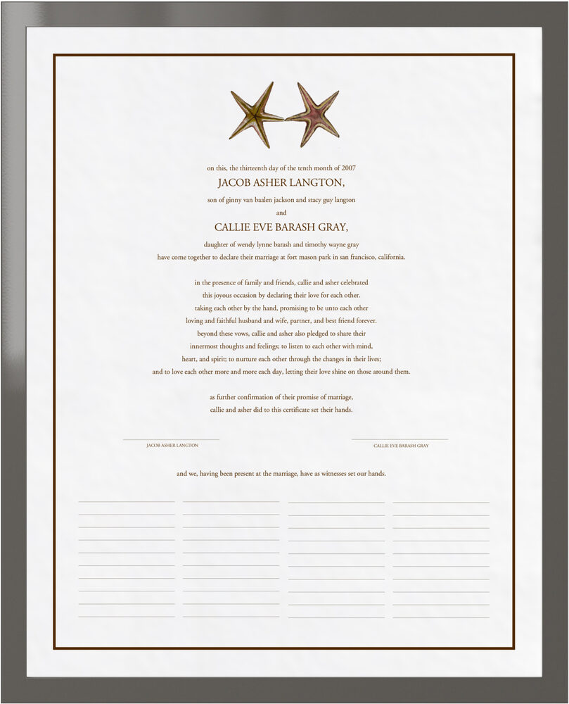 Photograph of Dancing Starfish Wedding Certificates