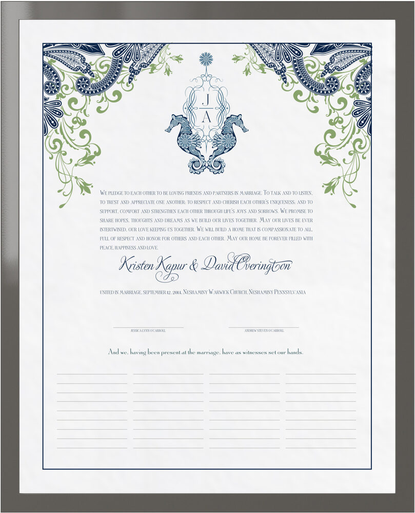Photograph of Paisley Seahorse Monogram Wedding Certificates