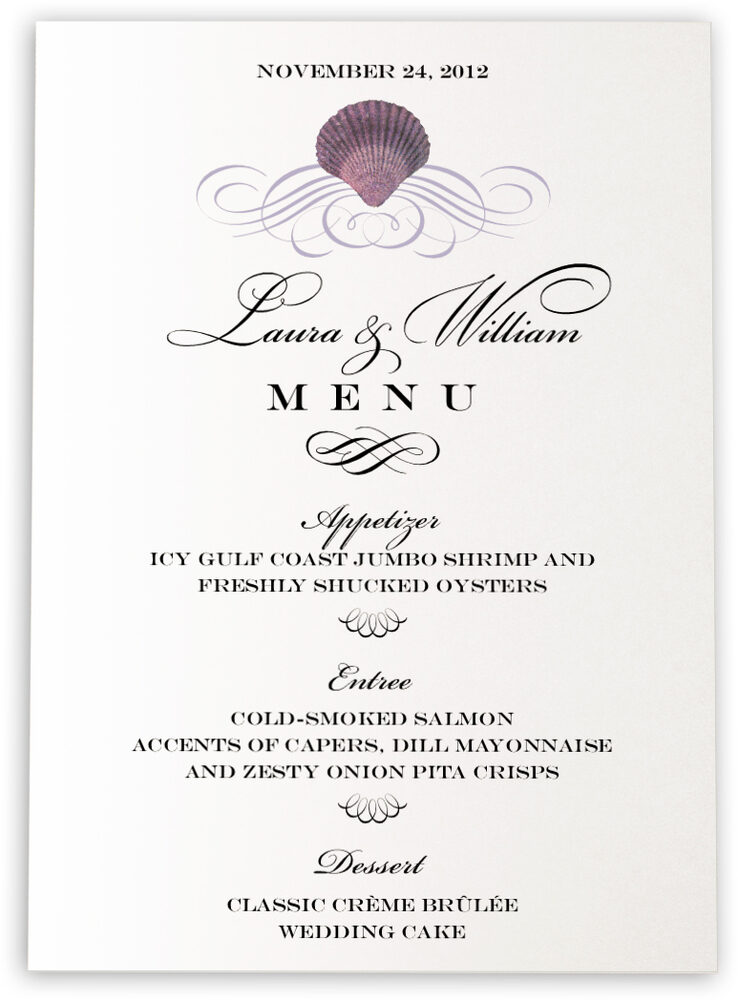 Photograph of Seashell Scallop Swirl Wedding Menus