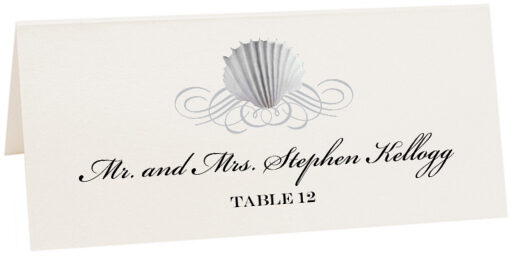 Photograph of Tented Seashell Scallop Swirl Place Cards