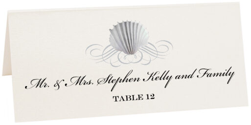 Photograph of Tented Seashell Scallop Swirl Place Cards