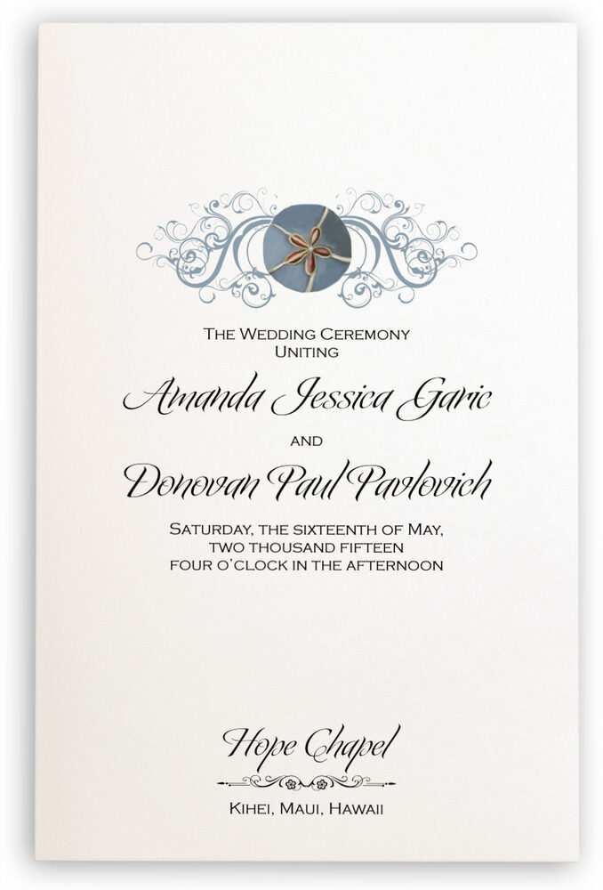 Photograph of Blue Sand Dollar Wedding Programs