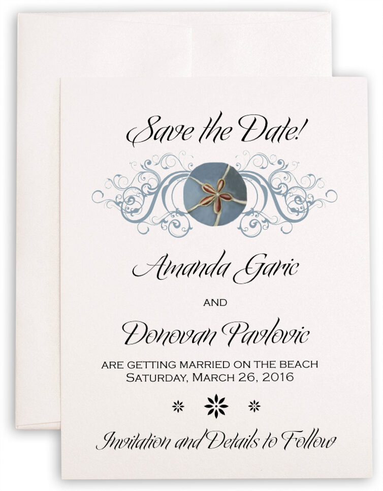 Photograph of Blue Sand Dollar Save the Dates