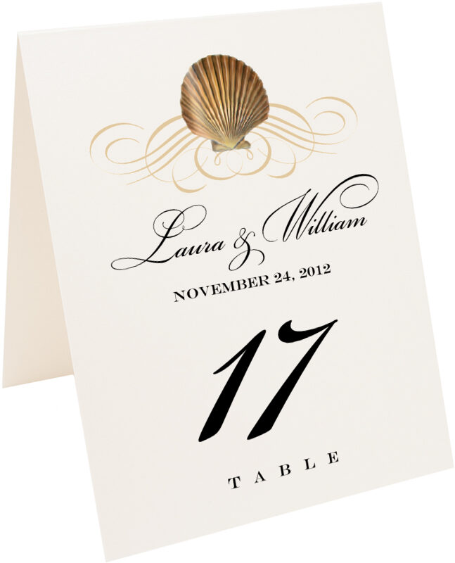 Photograph of Tented Seashell Scallop Swirl Table Numbers